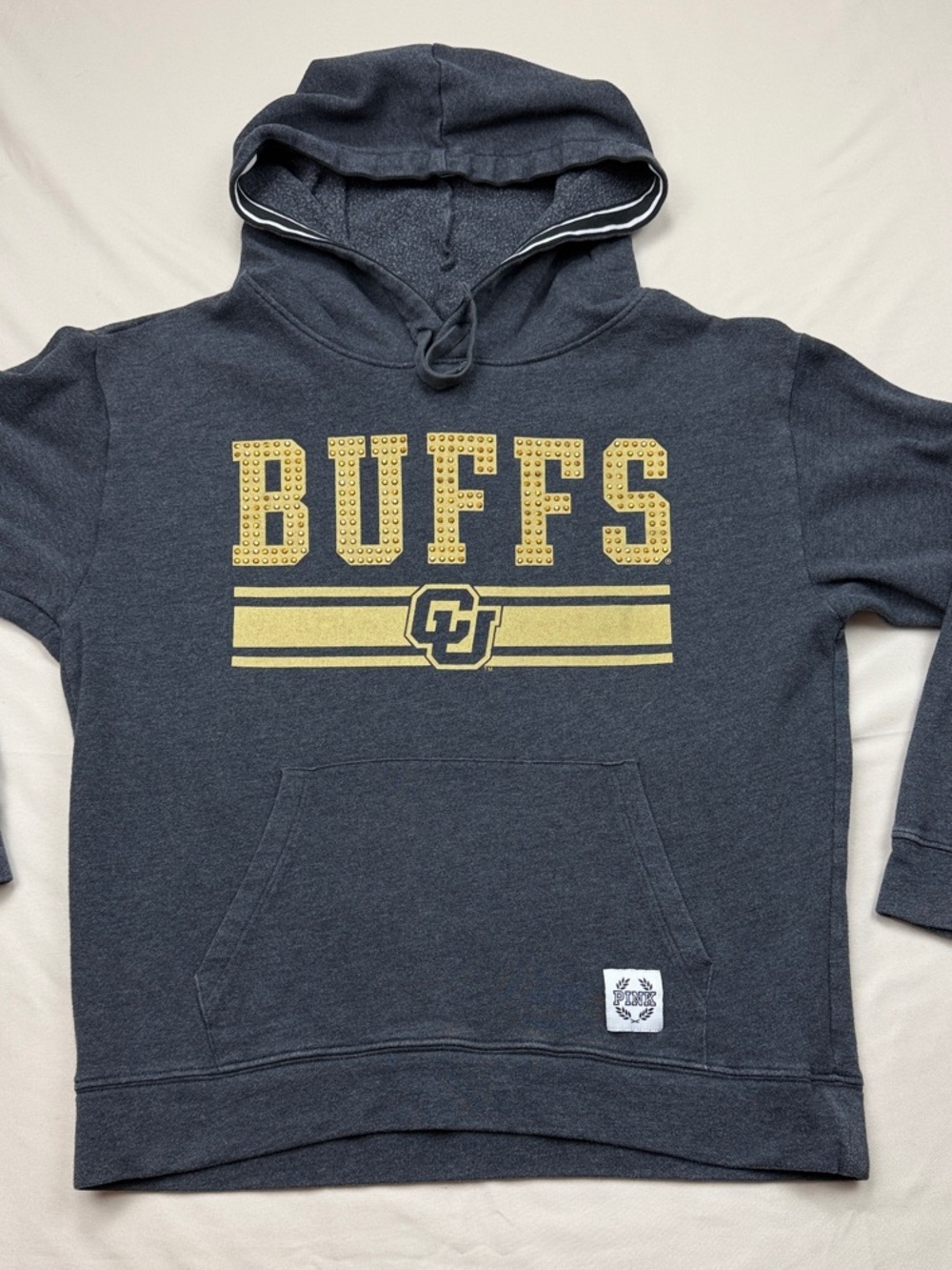PINK Victoria's Secret Grey Hoodie with Gold CU BUFFS Graphic